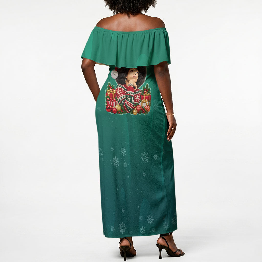 Angela Davis Civil Rights Black History Off Shoulder Maxi Dress Ugly Christmas Pattern African American Heritage