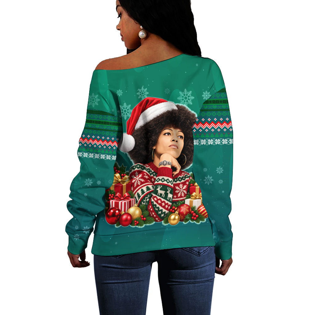 Angela Davis Civil Rights Black History Off Shoulder Sweater Ugly Christmas Pattern African American Heritage