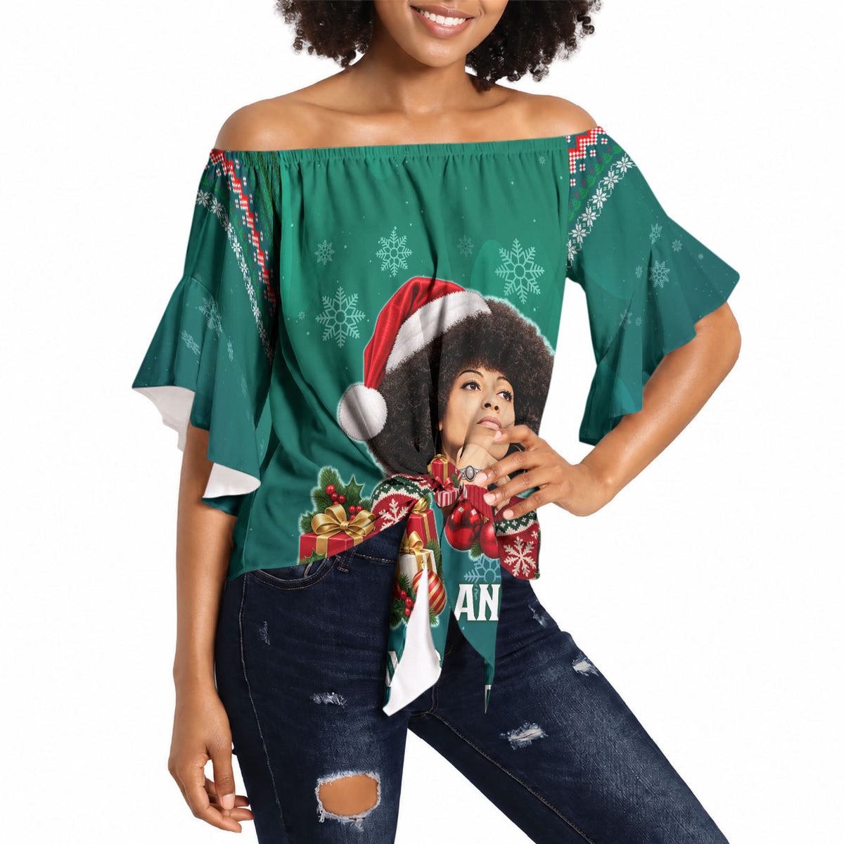 Angela Davis Civil Rights Black History Off Shoulder Wrap Waist Top Ugly Christmas Pattern African American Heritage
