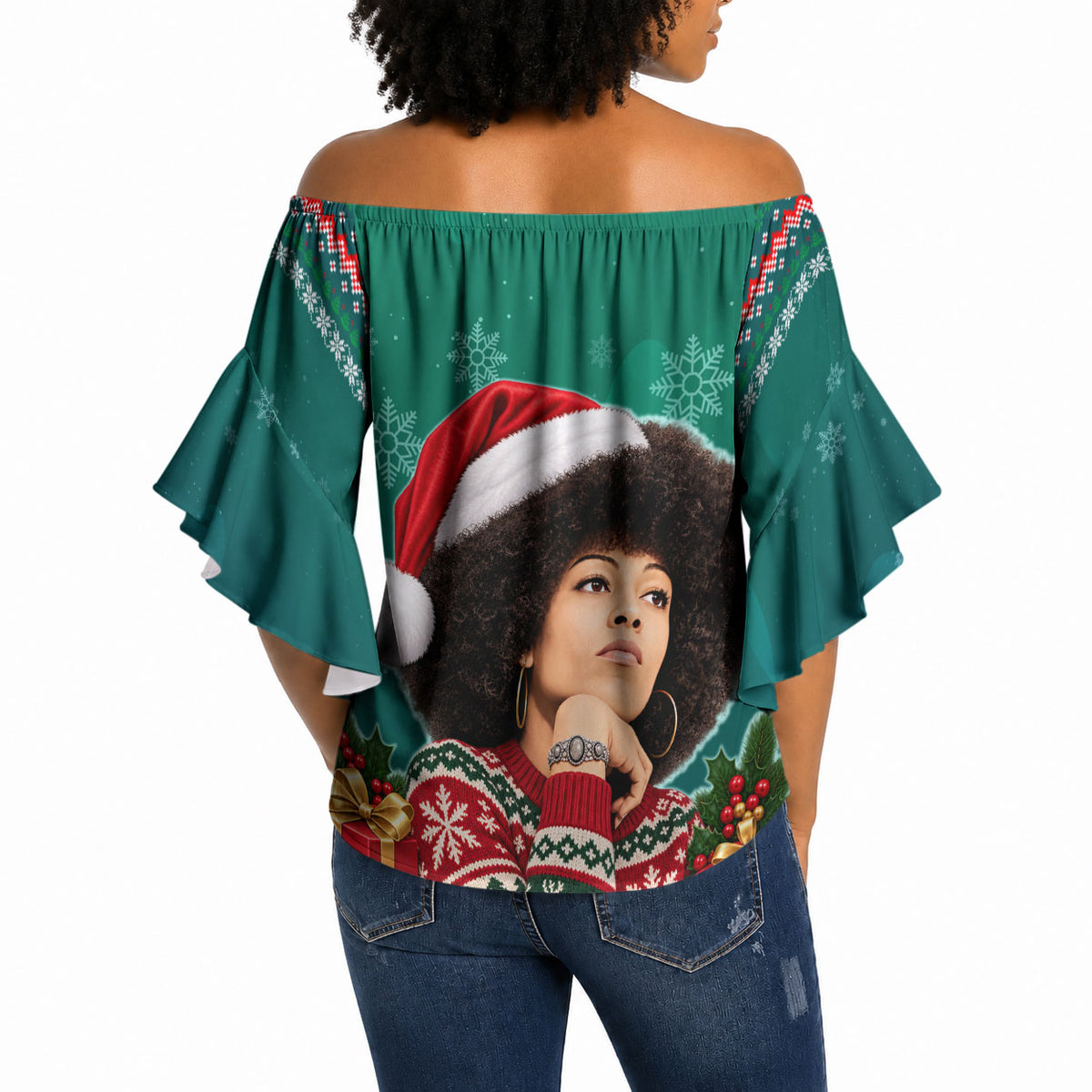 Angela Davis Civil Rights Black History Off Shoulder Wrap Waist Top Ugly Christmas Pattern African American Heritage