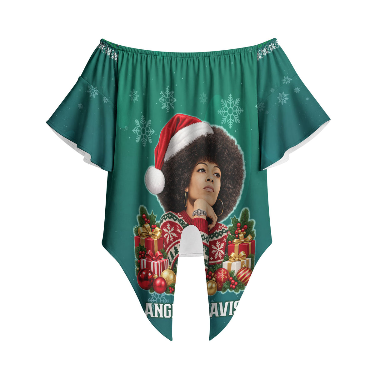 Angela Davis Civil Rights Black History Off Shoulder Wrap Waist Top Ugly Christmas Pattern African American Heritage