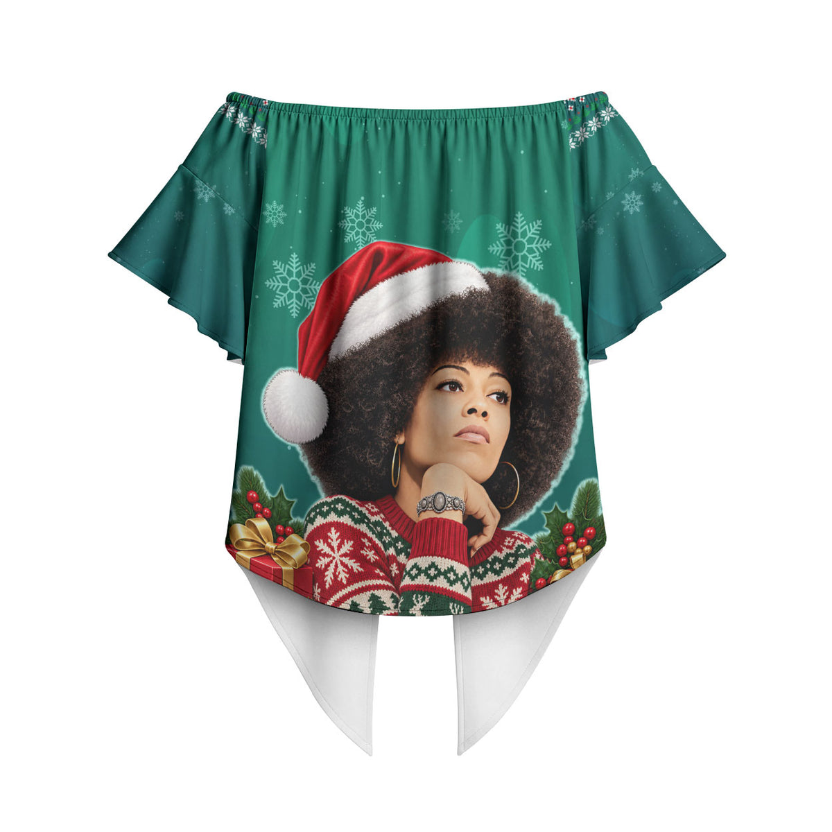 Angela Davis Civil Rights Black History Off Shoulder Wrap Waist Top Ugly Christmas Pattern African American Heritage