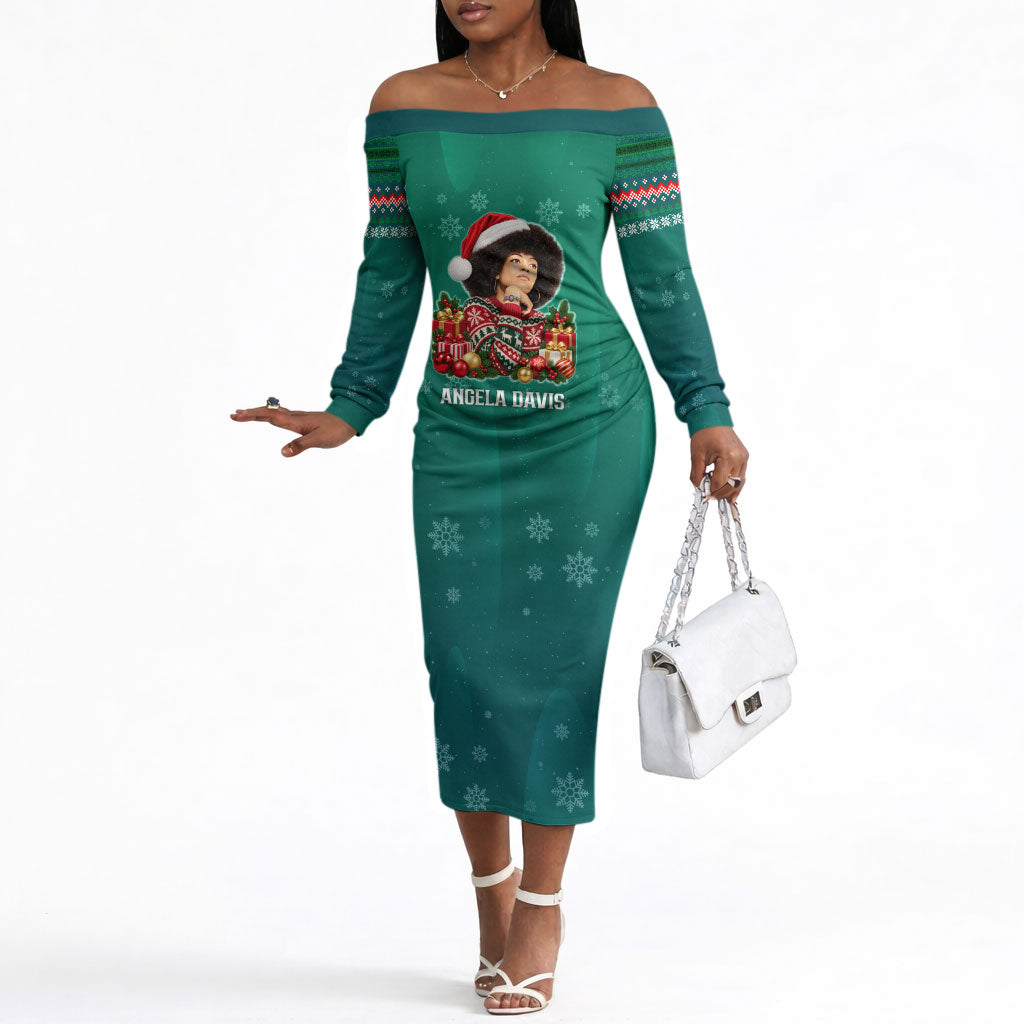 Angela Davis Civil Rights Black History Off The Shoulder Long Sleeve Dress Ugly Christmas Pattern African American Heritage
