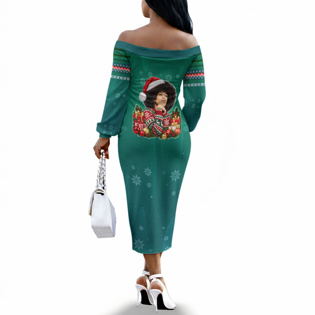 Angela Davis Civil Rights Black History Off The Shoulder Long Sleeve Dress Ugly Christmas Pattern African American Heritage