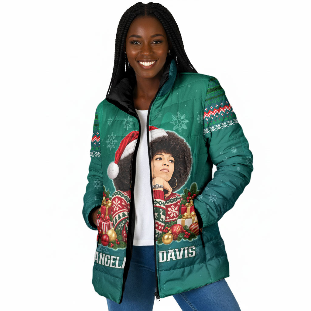 Angela Davis Civil Rights Black History Padded Jacket Ugly Christmas Pattern African American Heritage