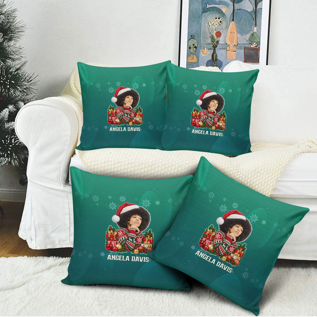 Angela Davis Civil Rights Black History Pillow Cover Ugly Christmas Pattern African American Heritage