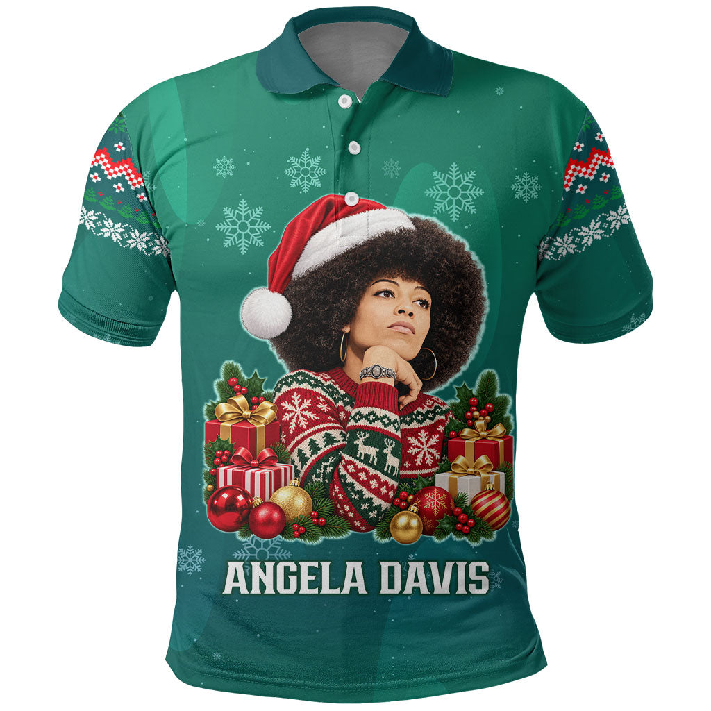 Angela Davis Civil Rights Black History Polo Shirt Ugly Christmas Pattern African American Heritage