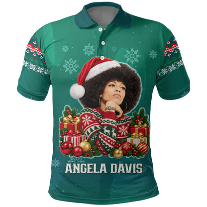 Angela Davis Civil Rights Black History Polo Shirt Ugly Christmas Pattern African American Heritage