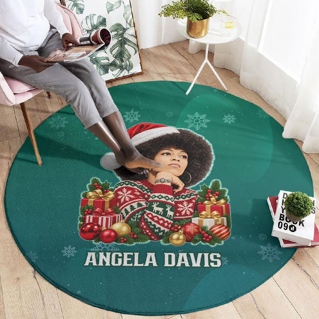 Angela Davis Civil Rights Black History Round Carpet Ugly Christmas Pattern African American Heritage