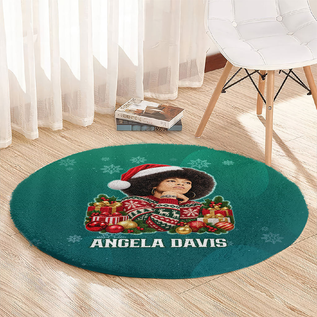 Angela Davis Civil Rights Black History Round Carpet Ugly Christmas Pattern African American Heritage