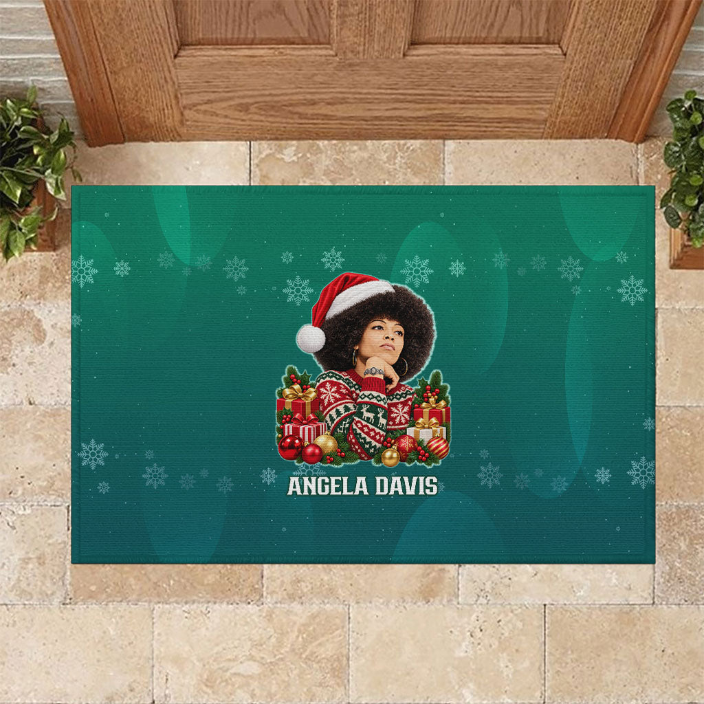 Angela Davis Civil Rights Black History Rubber Doormat Ugly Christmas Pattern African American Heritage