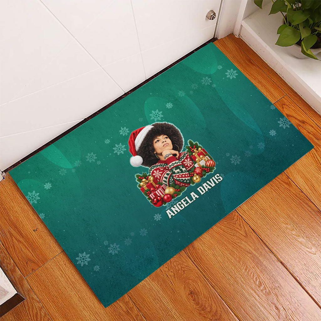 Angela Davis Civil Rights Black History Rubber Doormat Ugly Christmas Pattern African American Heritage