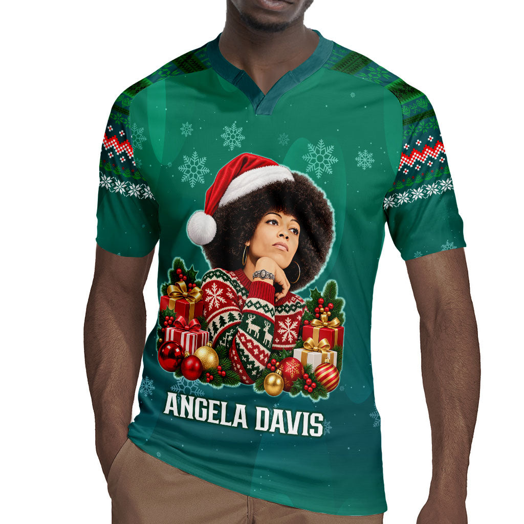 Angela Davis Civil Rights Black History Rugby Jersey Ugly Christmas Pattern African American Heritage