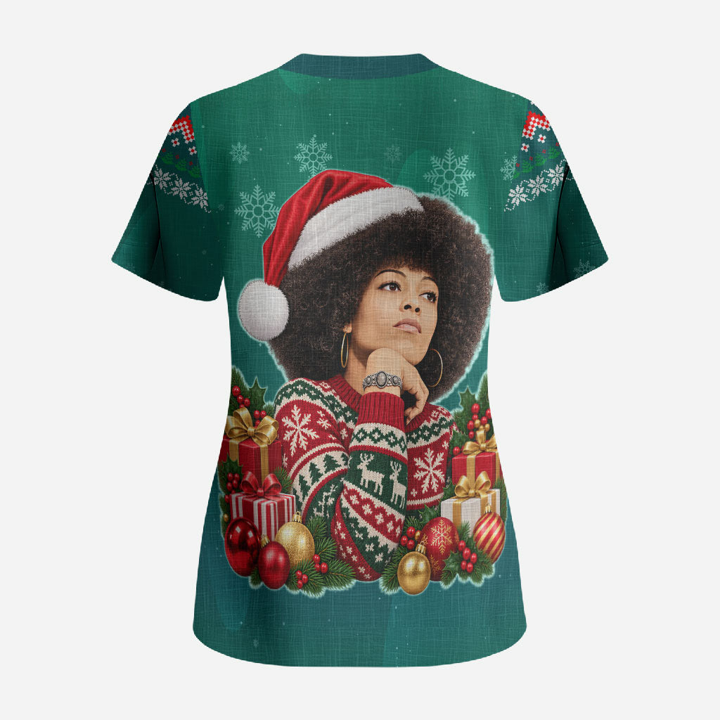 Angela Davis Civil Rights Black History Scrub Top Ugly Christmas Pattern African American Heritage
