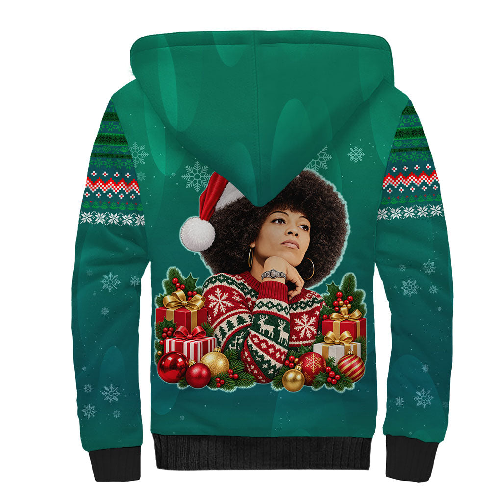 Angela Davis Civil Rights Black History Sherpa Hoodie Ugly Christmas Pattern African American Heritage