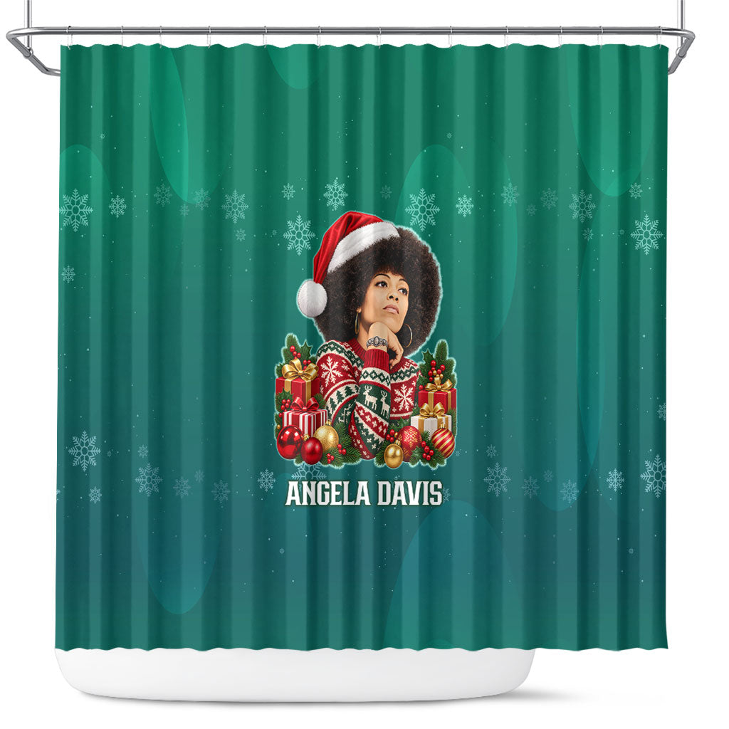 Angela Davis Civil Rights Black History Shower Curtain Ugly Christmas Pattern African American Heritage