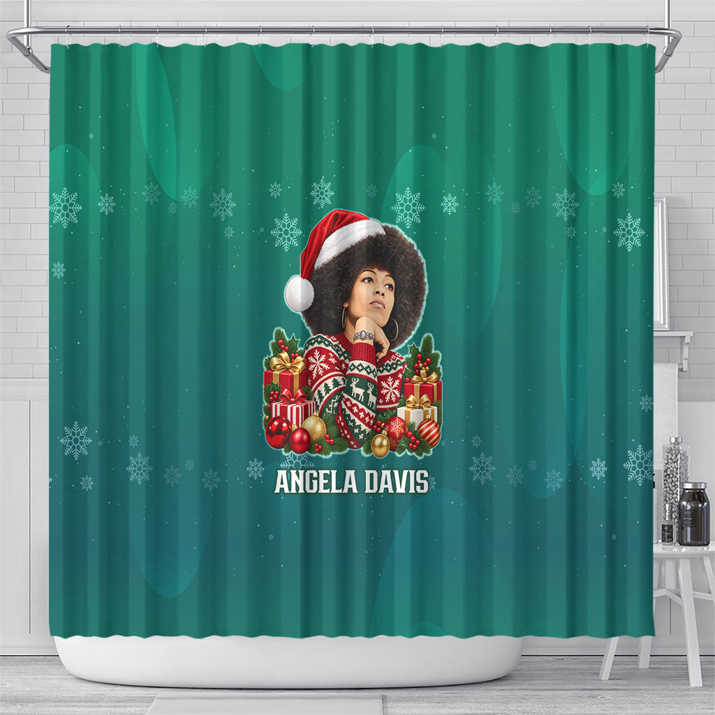 Angela Davis Civil Rights Black History Shower Curtain Ugly Christmas Pattern African American Heritage