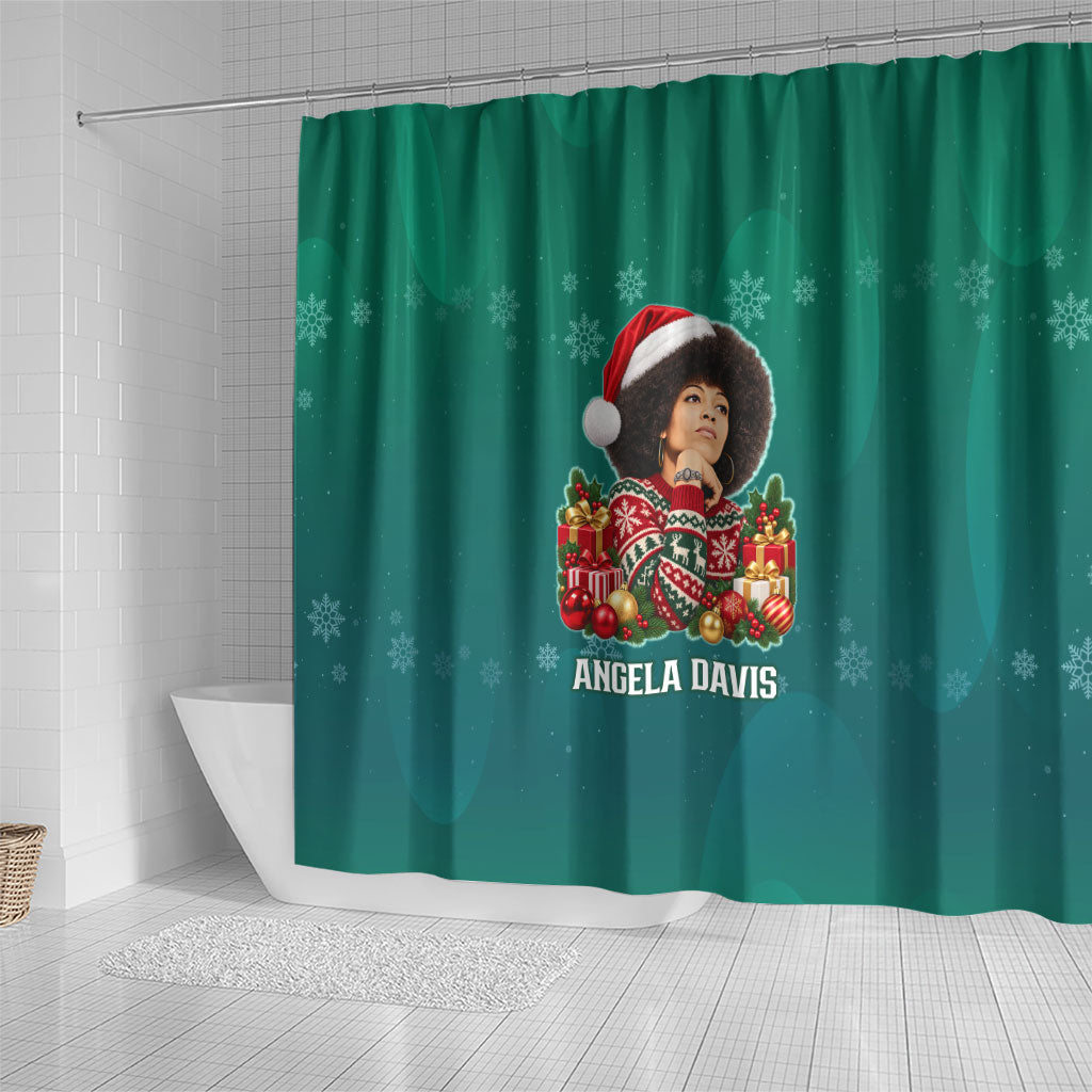 Angela Davis Civil Rights Black History Shower Curtain Ugly Christmas Pattern African American Heritage