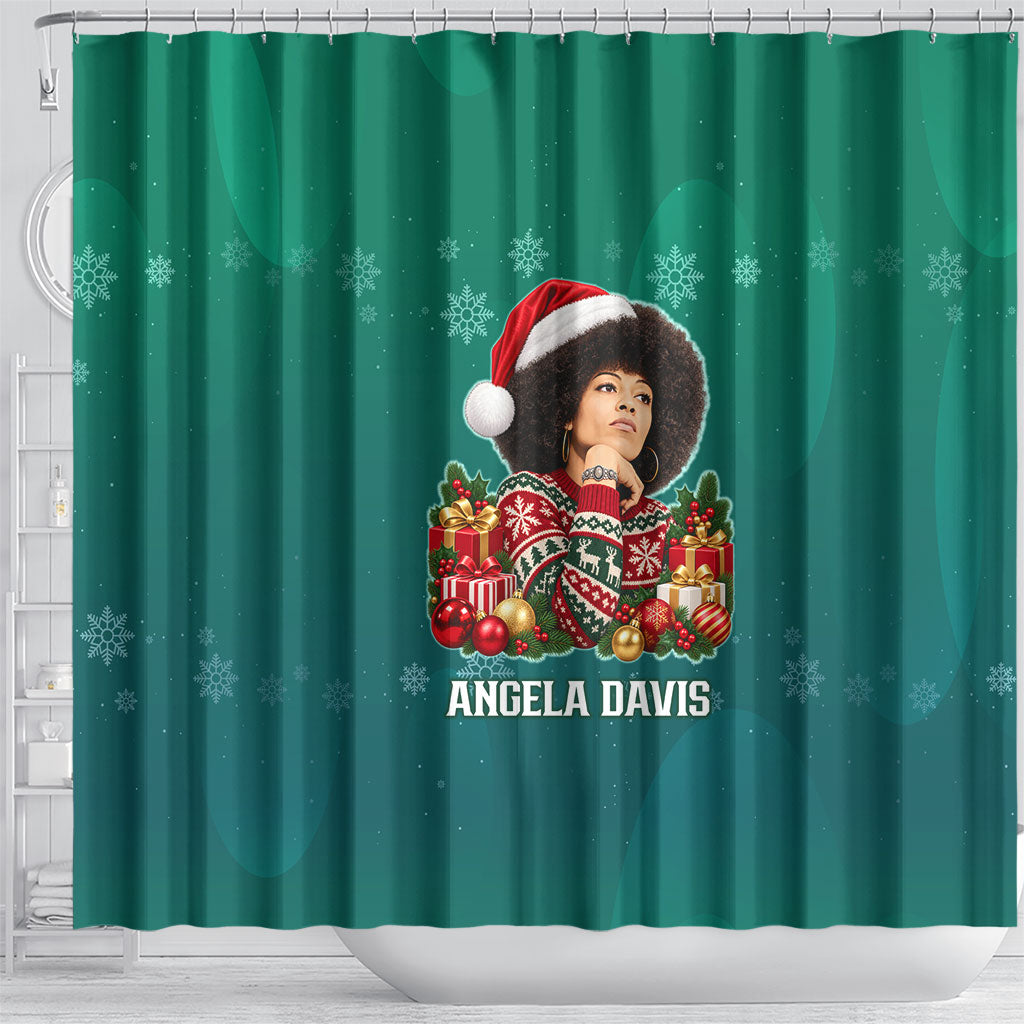 Angela Davis Civil Rights Black History Shower Curtain Ugly Christmas Pattern African American Heritage