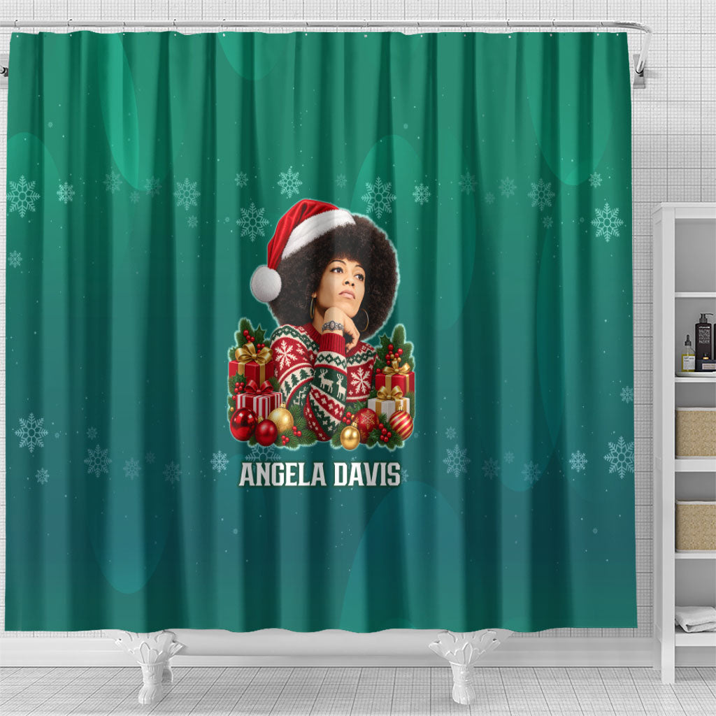 Angela Davis Civil Rights Black History Shower Curtain Ugly Christmas Pattern African American Heritage