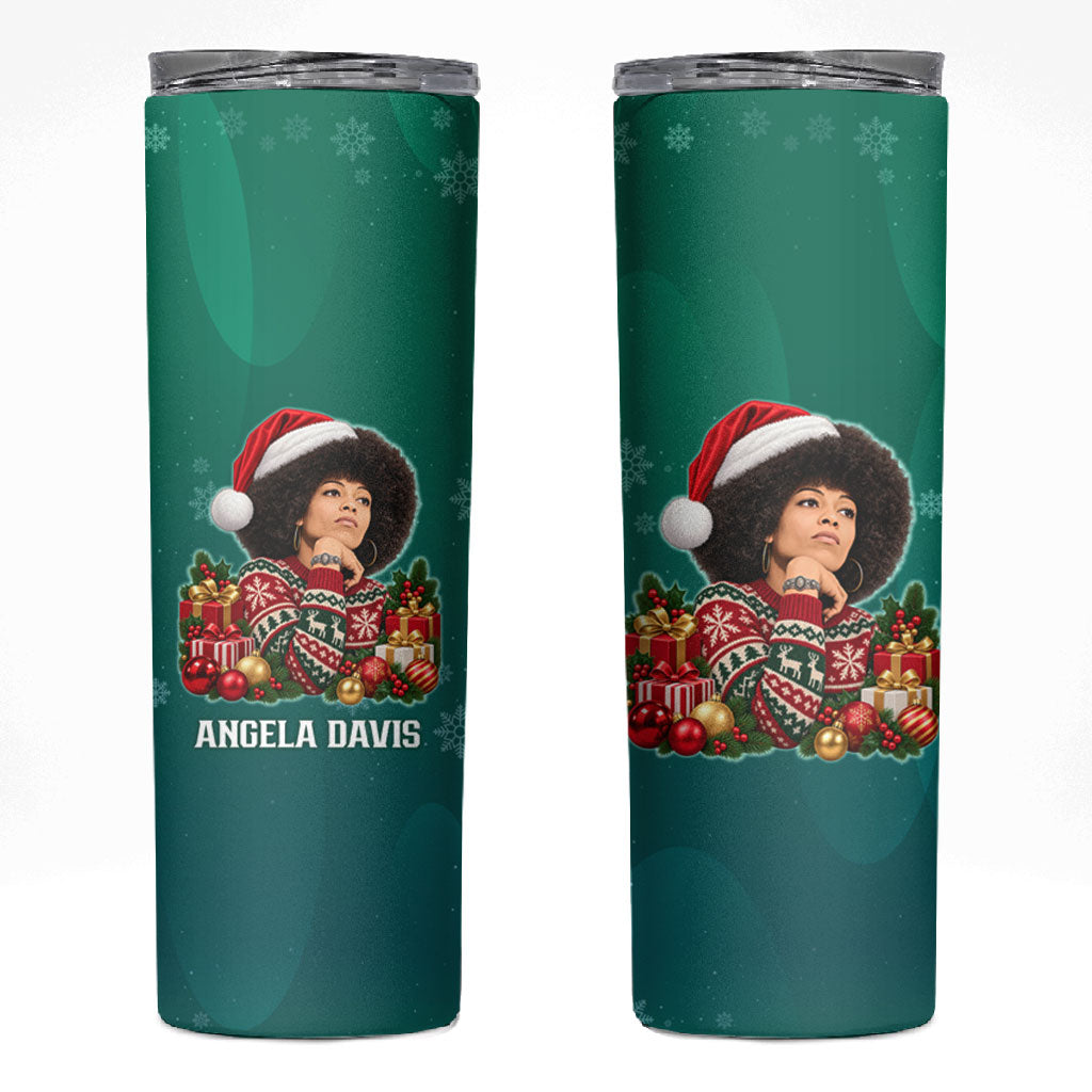 Angela Davis Civil Rights Black History Skinny Tumbler Ugly Christmas Pattern African American Heritage