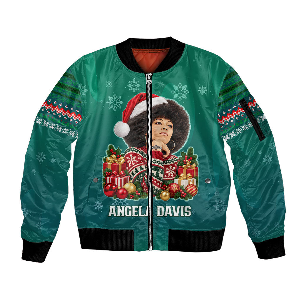 Angela Davis Civil Rights Black History Sleeve Zip Bomber Jacket Ugly Christmas Pattern African American Heritage