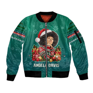 Angela Davis Civil Rights Black History Sleeve Zip Bomber Jacket Ugly Christmas Pattern African American Heritage