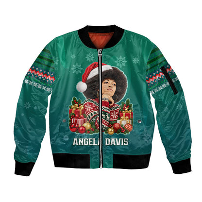 Angela Davis Civil Rights Black History Sleeve Zip Bomber Jacket Ugly Christmas Pattern African American Heritage