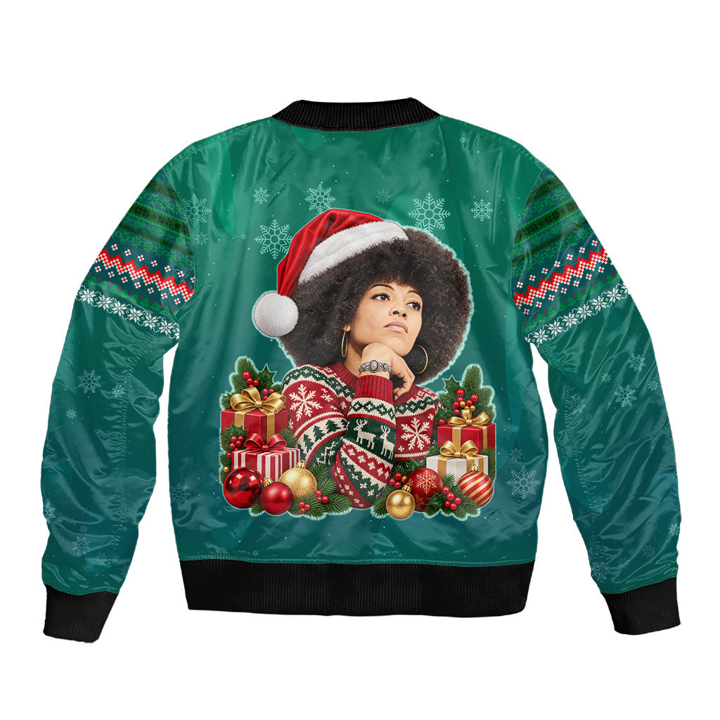 Angela Davis Civil Rights Black History Sleeve Zip Bomber Jacket Ugly Christmas Pattern African American Heritage