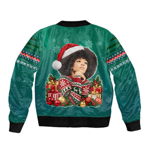 Angela Davis Civil Rights Black History Sleeve Zip Bomber Jacket Ugly Christmas Pattern African American Heritage