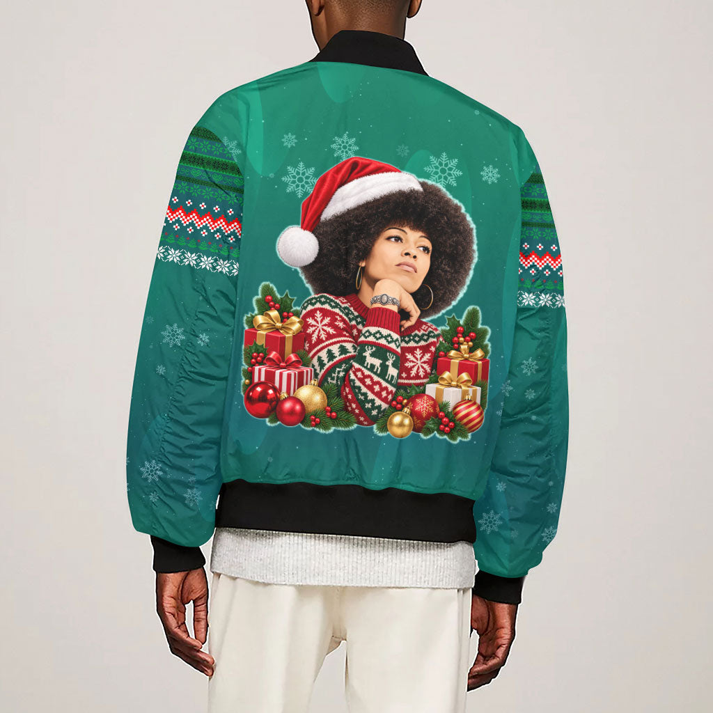 Angela Davis Civil Rights Black History Sleeve Zip Bomber Jacket Ugly Christmas Pattern African American Heritage