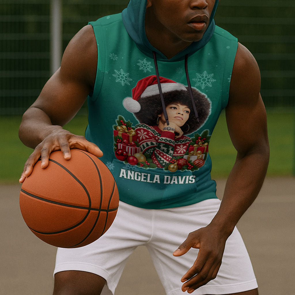 Angela Davis Civil Rights Black History Sleeveless Hoodie Ugly Christmas Pattern African American Heritage