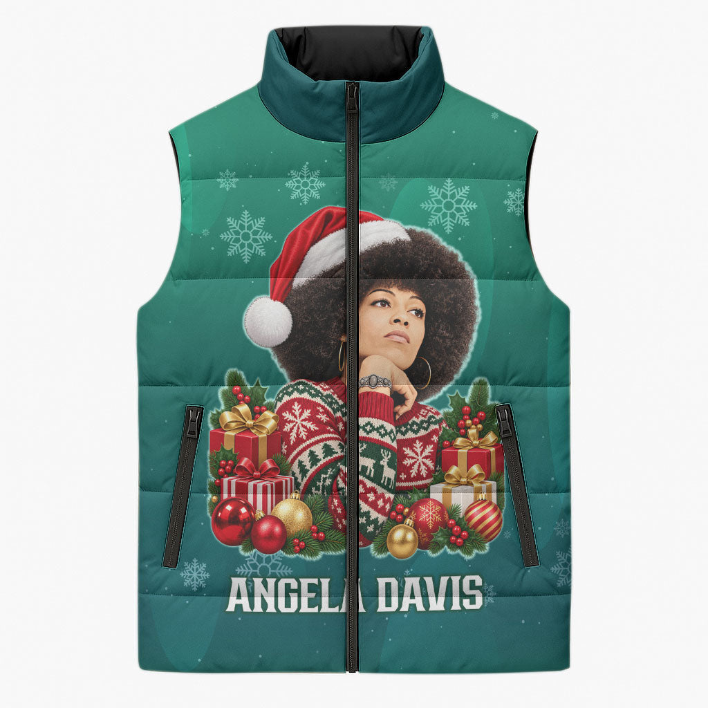 Angela Davis Civil Rights Black History Sleeveless Puffer Jacket Ugly Christmas Pattern African American Heritage