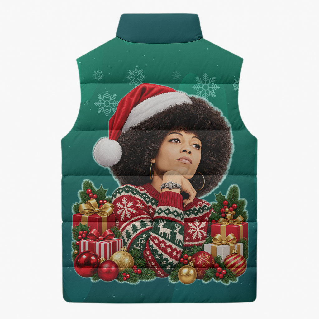 Angela Davis Civil Rights Black History Sleeveless Puffer Jacket Ugly Christmas Pattern African American Heritage