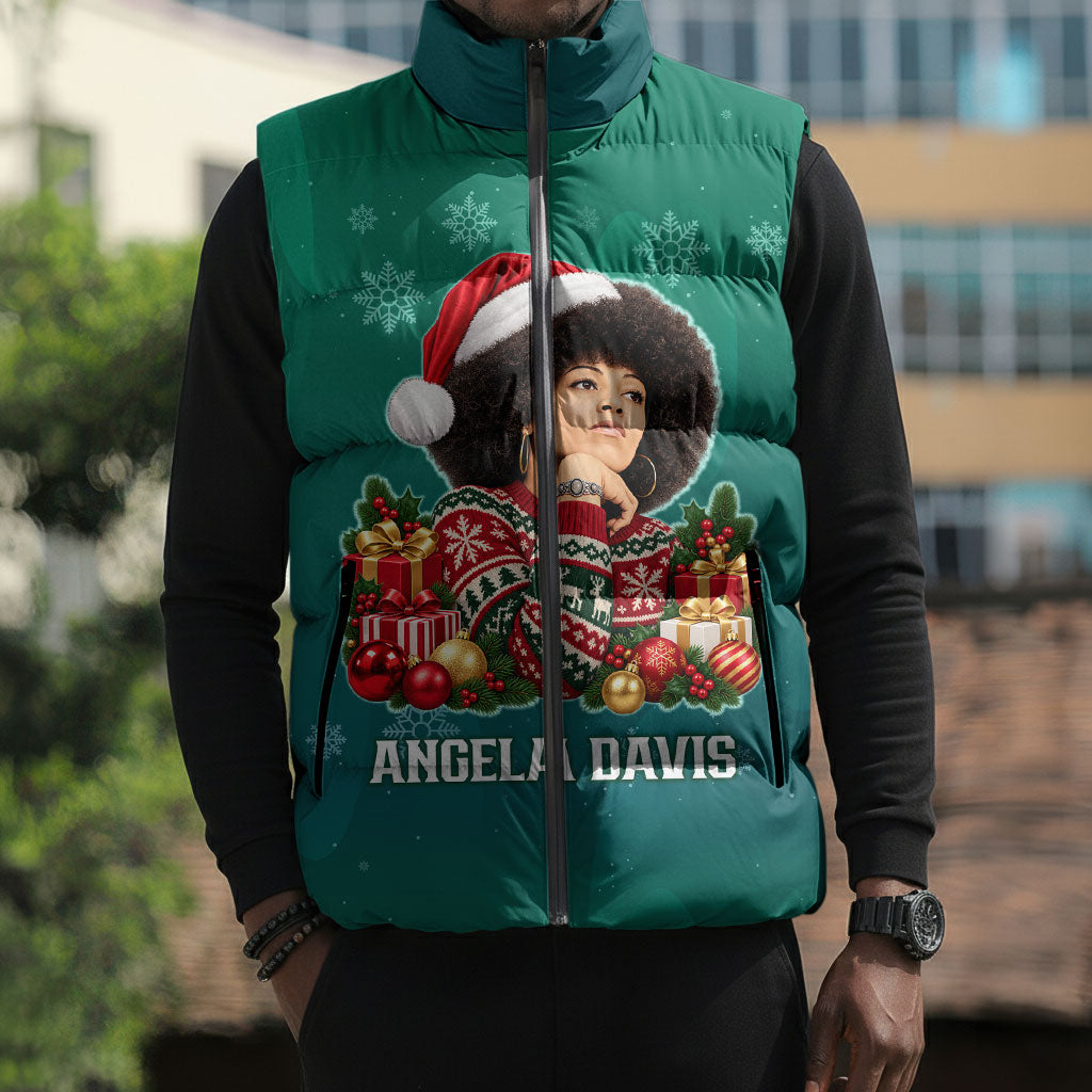 Angela Davis Civil Rights Black History Sleeveless Puffer Jacket Ugly Christmas Pattern African American Heritage