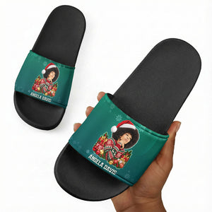 Angela Davis Civil Rights Black History Slide Sandals Ugly Christmas Pattern African American Heritage