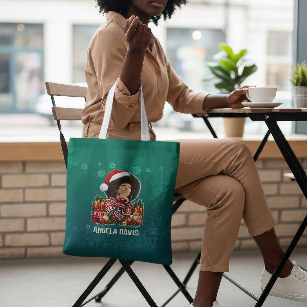 Angela Davis Civil Rights Black History Tote Bag Ugly Christmas Pattern African American Heritage