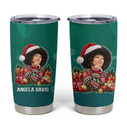 Angela Davis Civil Rights Black History Tumbler Cup Ugly Christmas Pattern African American Heritage