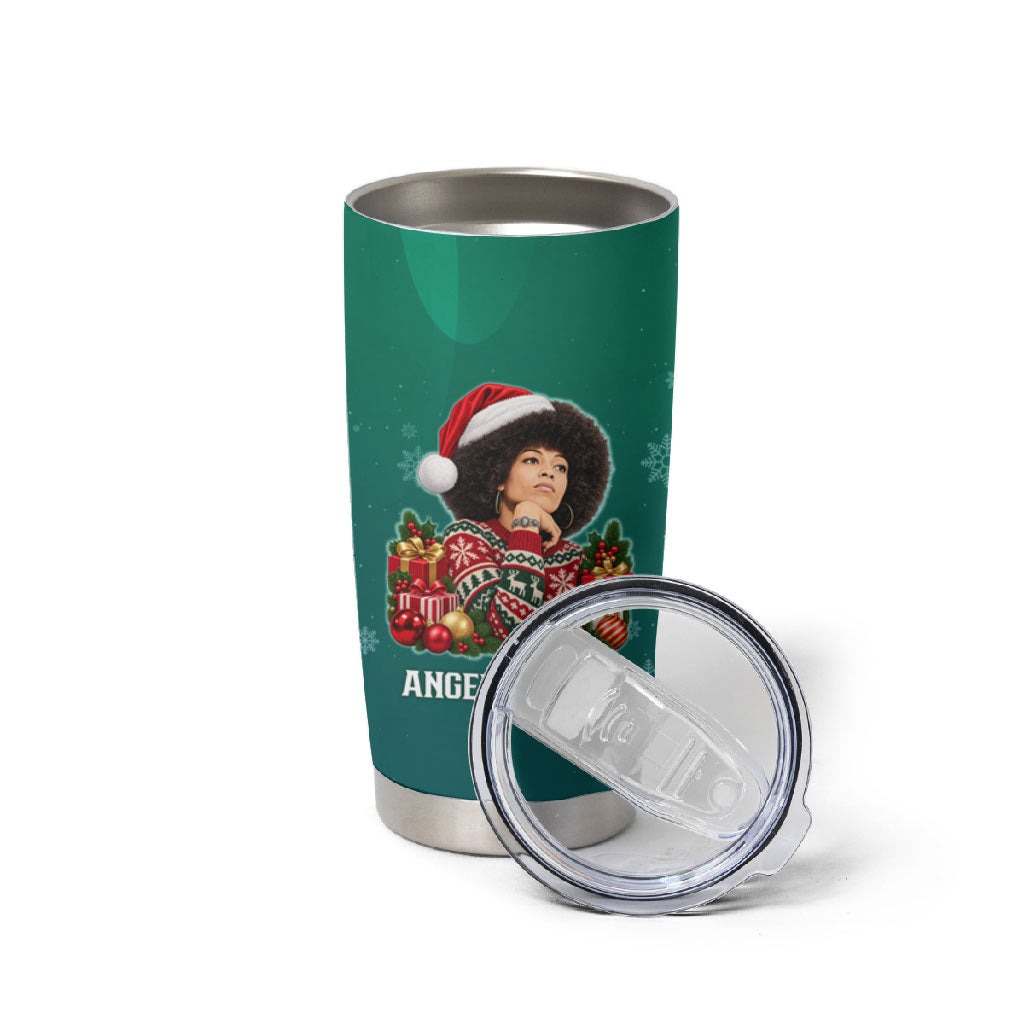 Angela Davis Civil Rights Black History Tumbler Cup Ugly Christmas Pattern African American Heritage