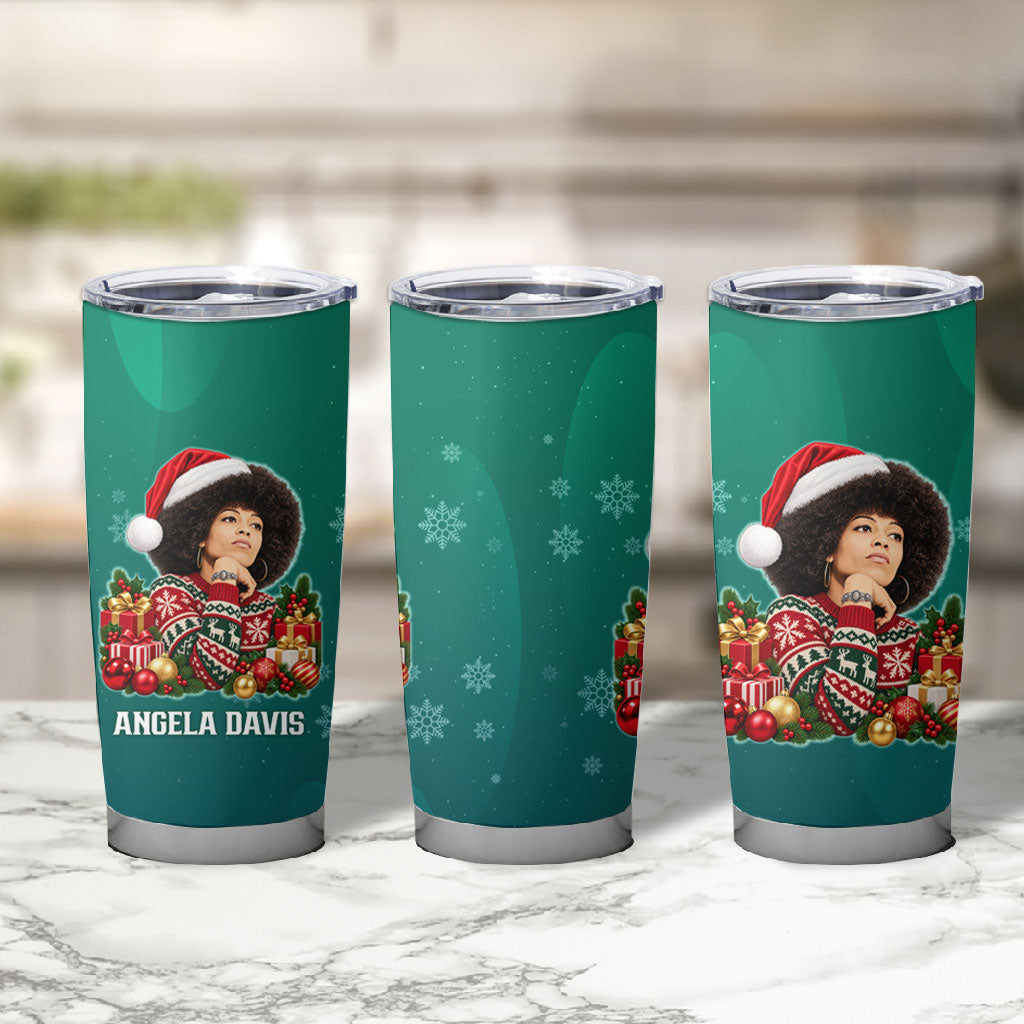 Angela Davis Civil Rights Black History Tumbler Cup Ugly Christmas Pattern African American Heritage