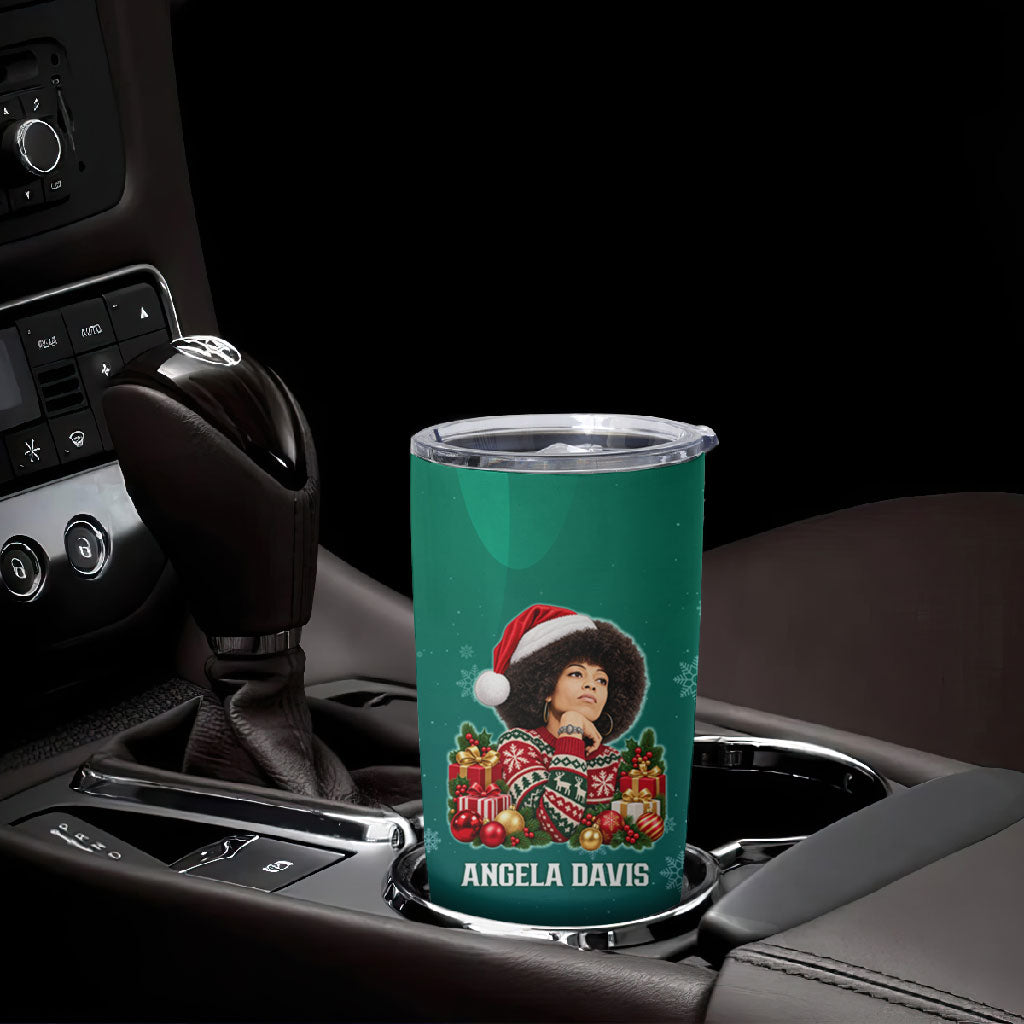 Angela Davis Civil Rights Black History Tumbler Cup Ugly Christmas Pattern African American Heritage