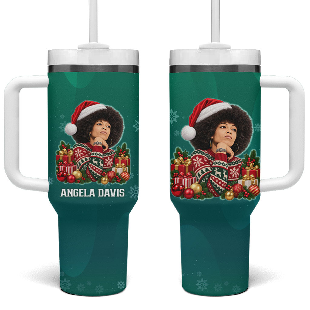 Angela Davis Civil Rights Black History Tumbler With Handle Ugly Christmas Pattern African American Heritage
