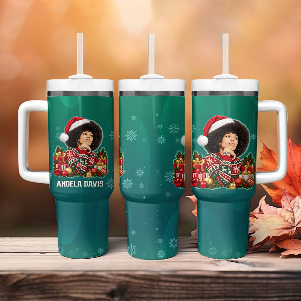 Angela Davis Civil Rights Black History Tumbler With Handle Ugly Christmas Pattern African American Heritage