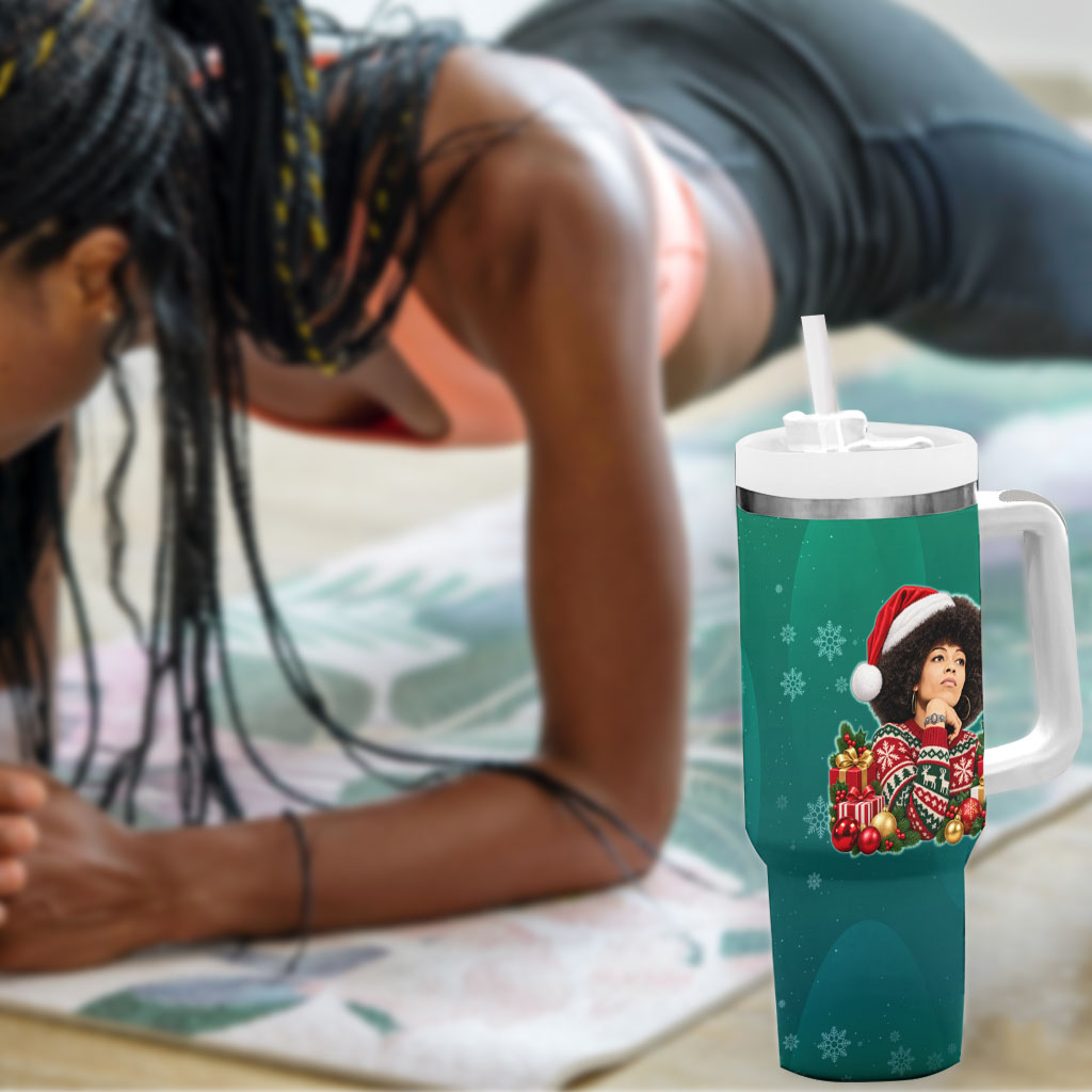 Angela Davis Civil Rights Black History Tumbler With Handle Ugly Christmas Pattern African American Heritage