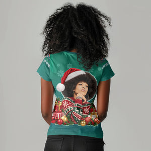 Angela Davis Civil Rights Black History Women V-Neck T-Shirt Ugly Christmas Pattern African American Heritage
