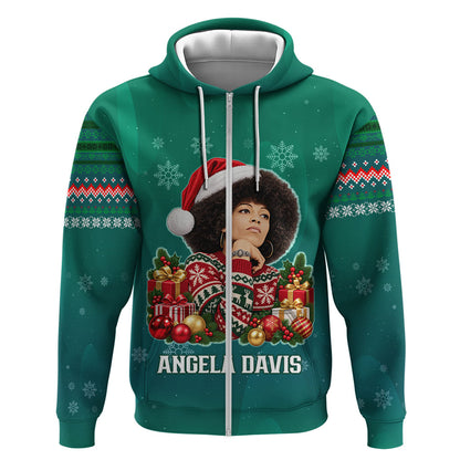 Angela Davis Civil Rights Black History Zip Hoodie Ugly Christmas Pattern African American Heritage