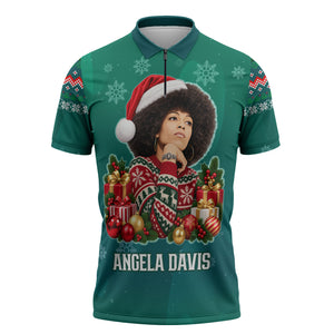 Angela Davis Civil Rights Black History Zipper Polo Shirt Ugly Christmas Pattern African American Heritage