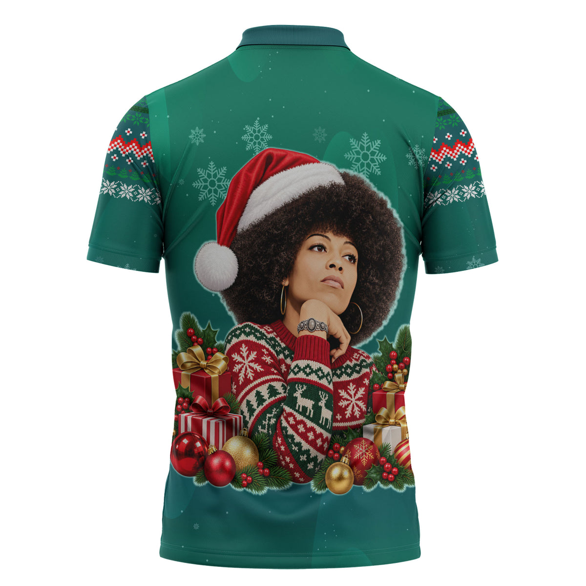 Angela Davis Civil Rights Black History Zipper Polo Shirt Ugly Christmas Pattern African American Heritage