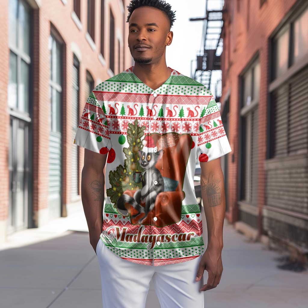 Madagascar Christmas Baseball Jersey Lemur Santa Hat Holiday Tree - African Pride