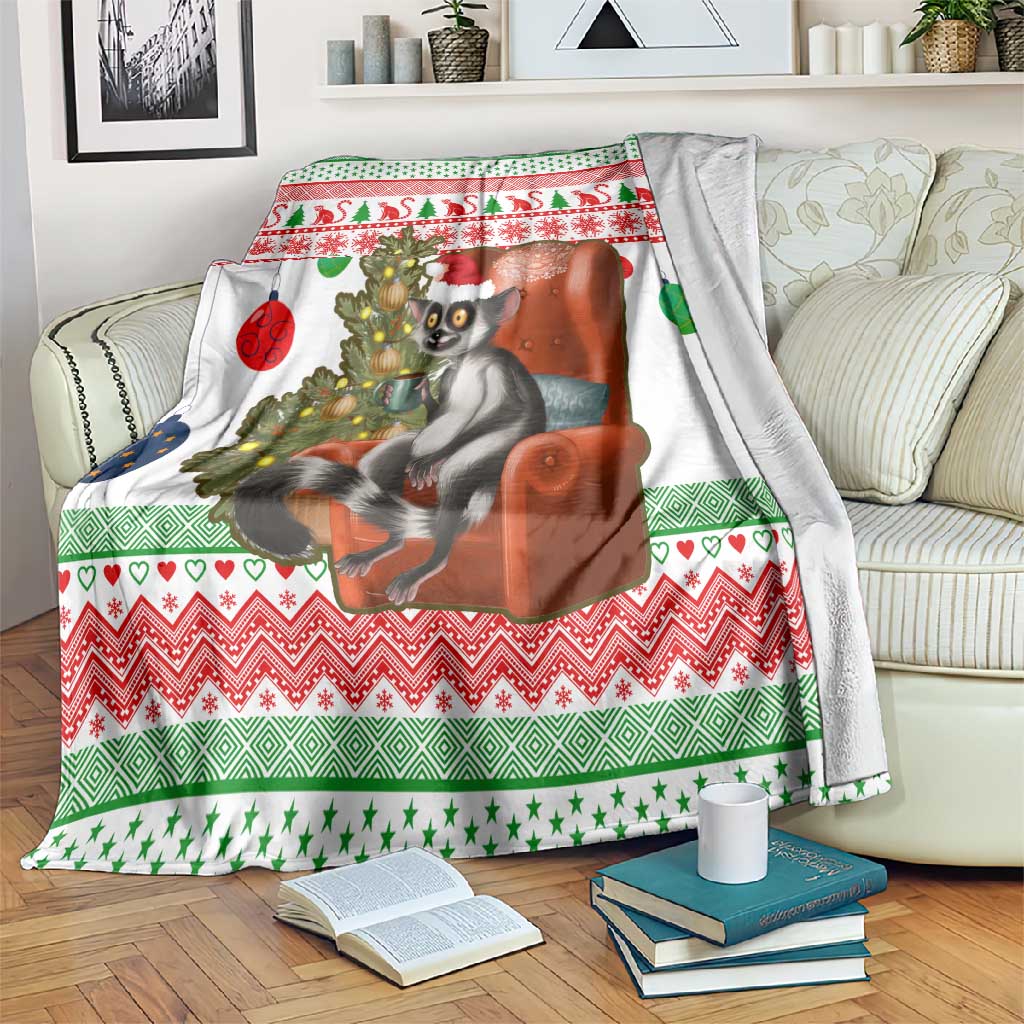 Madagascar Christmas Blanket Lemur Santa Hat Holiday Tree - African Pride
